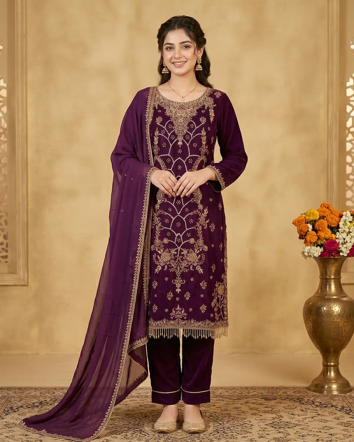 Purple Embellished Formal Shirt Trouser Suit - Image 2