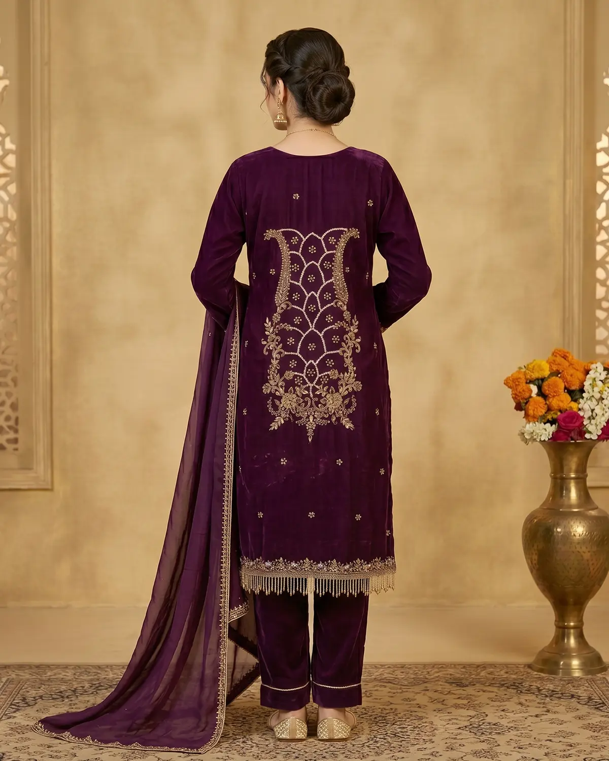Purple Embellished Formal Shirt Trouser Suit - Image 3