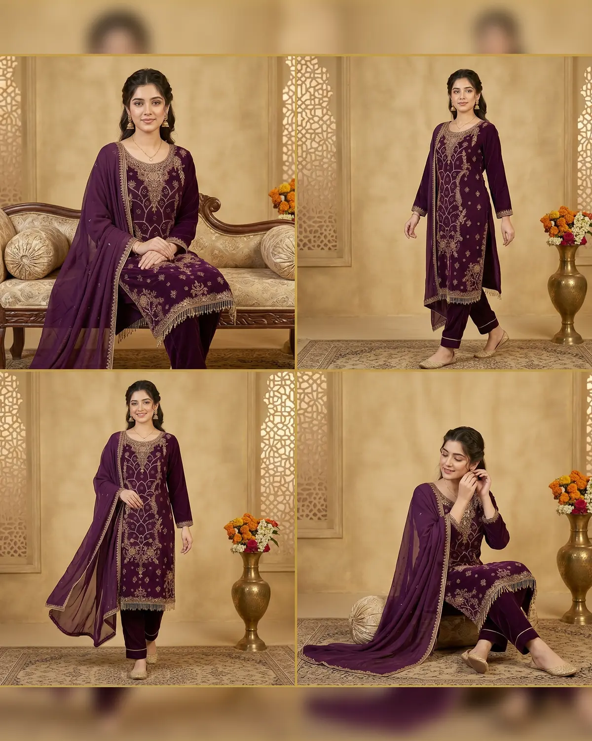 Purple Embellished Formal Shirt Trouser Suit - Image 4