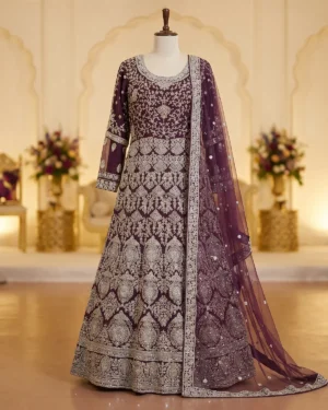 Purple Embellished Indian Style Formal Maxi Wear