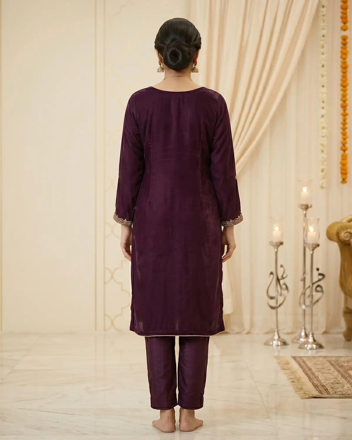 Purple Zari Formal Shirt Trouser Suit - Image 3