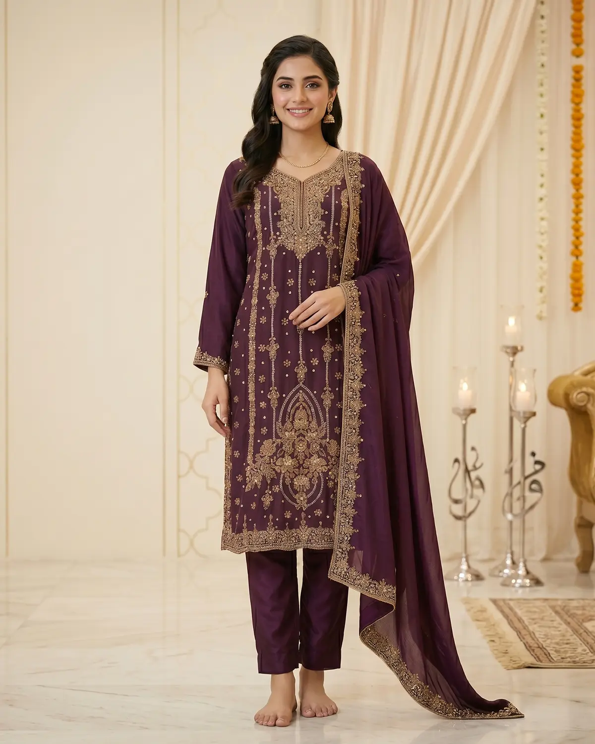 Purple Zari Formal Shirt Trouser Suit - Image 2