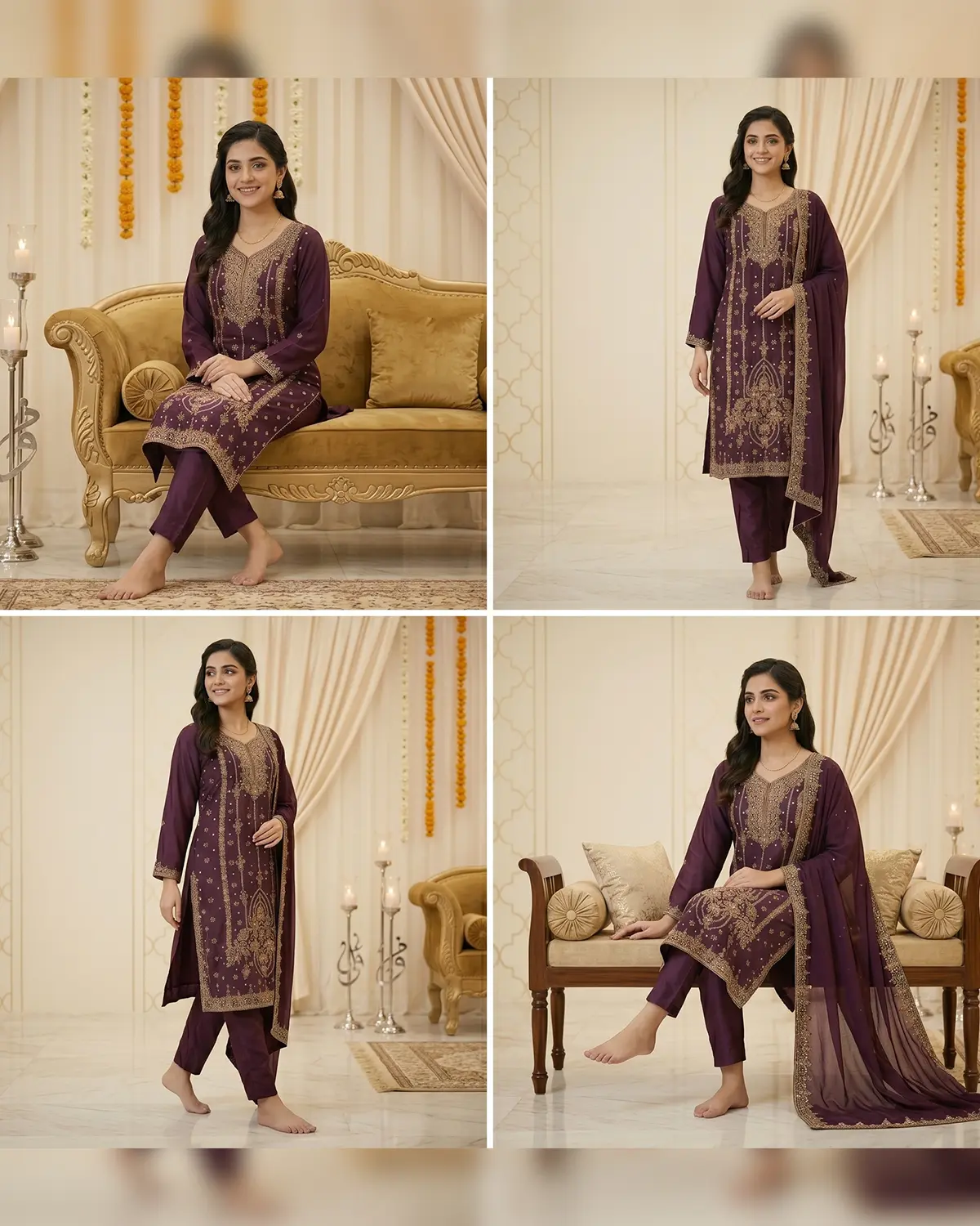 Purple Zari Formal Shirt Trouser Suit - Image 4
