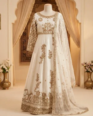 Queens White Embroidered Formal Maxi