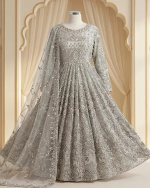 Queens Grey Stone Embellished Formal Maxi