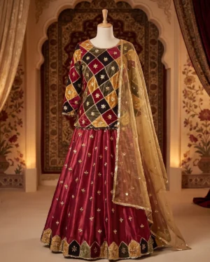 Rangeen Velvet Silk Formal Lehenga Shirt
