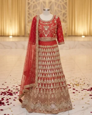 Red Jewel Indian Style Bridal Lehenga Shirt