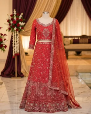 Red Stylish Indian Style Bridal Lehenga