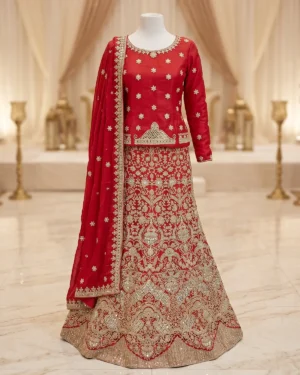 Redish Embellished Indian Style Bridal Lehenga Shirt