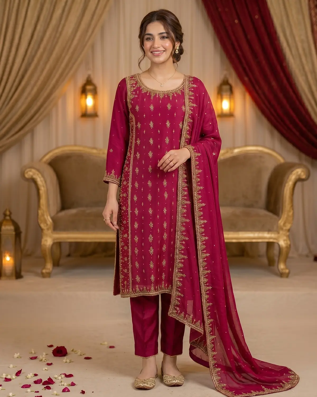 Rose Red Formal Shirt Trouser Suit - Image 2