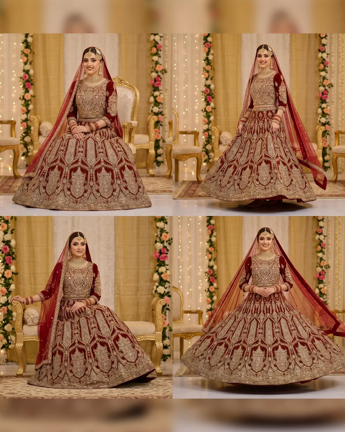 Royal Crimson Bridal Velvet Bridal Lehenga Shirt - Image 4