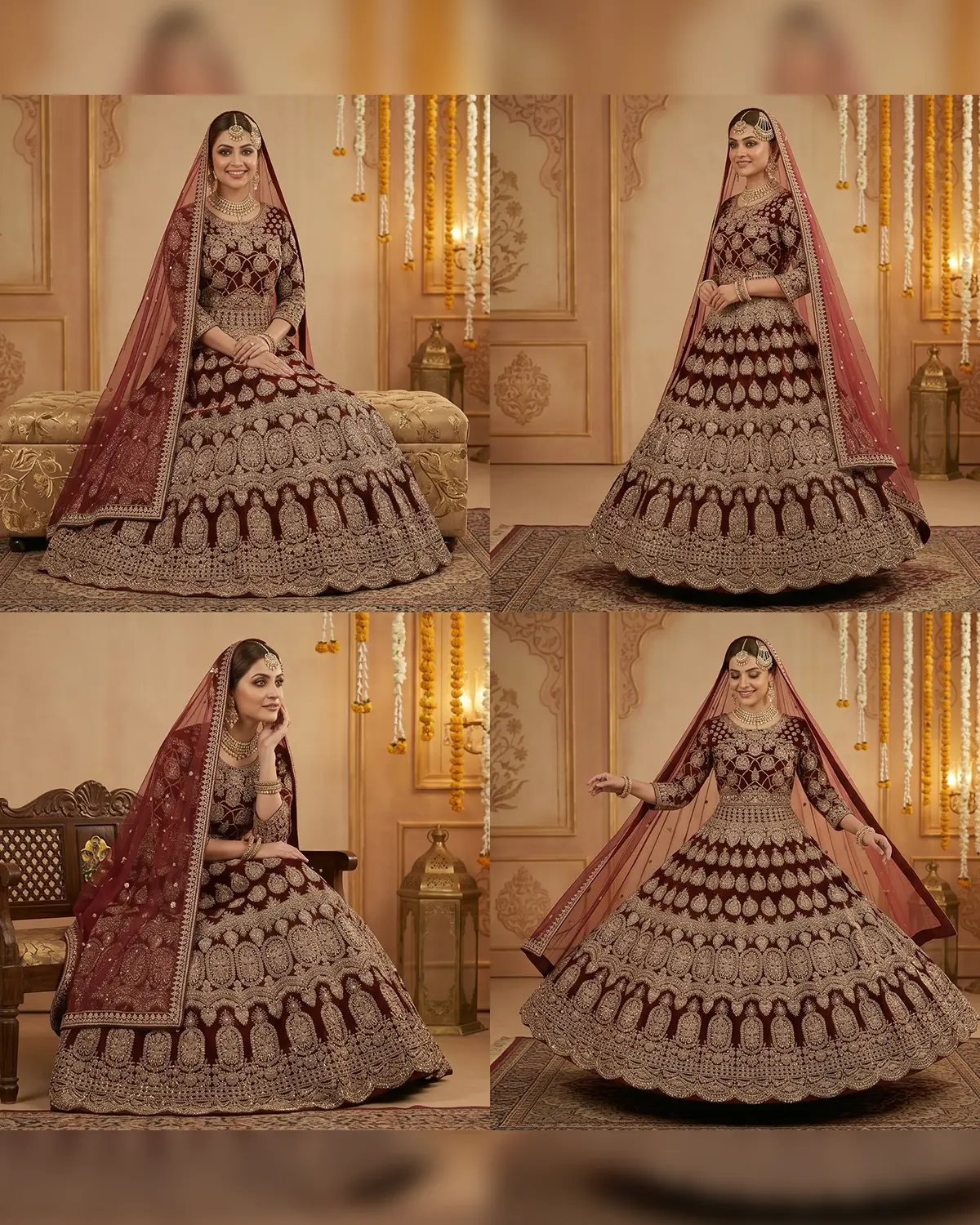 Royal Crimson Zari Velvet Bridal Lehenga Shirt - Image 4