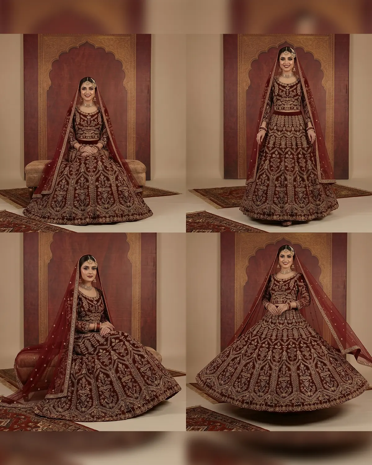 Royal Maroon Golden Velvet Bridal Lehenga Choli - Image 4