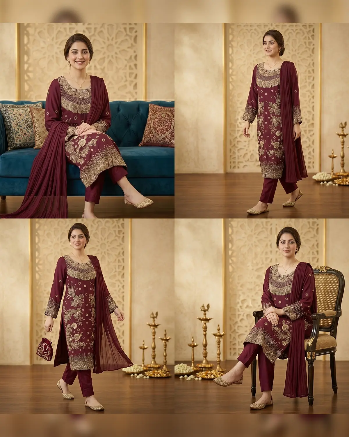 Royal Maroon Zardozi Formal Shirt Trouser Suit - Image 4