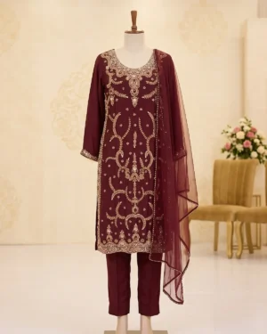 Royal Maroon Zari Formal Shirt Trouser Suit