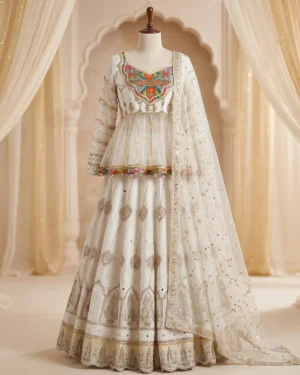 Royal White Zari Formal Frock Lehenga