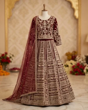 Ruby Maroon Velvet Bridal Lehenga Shirt