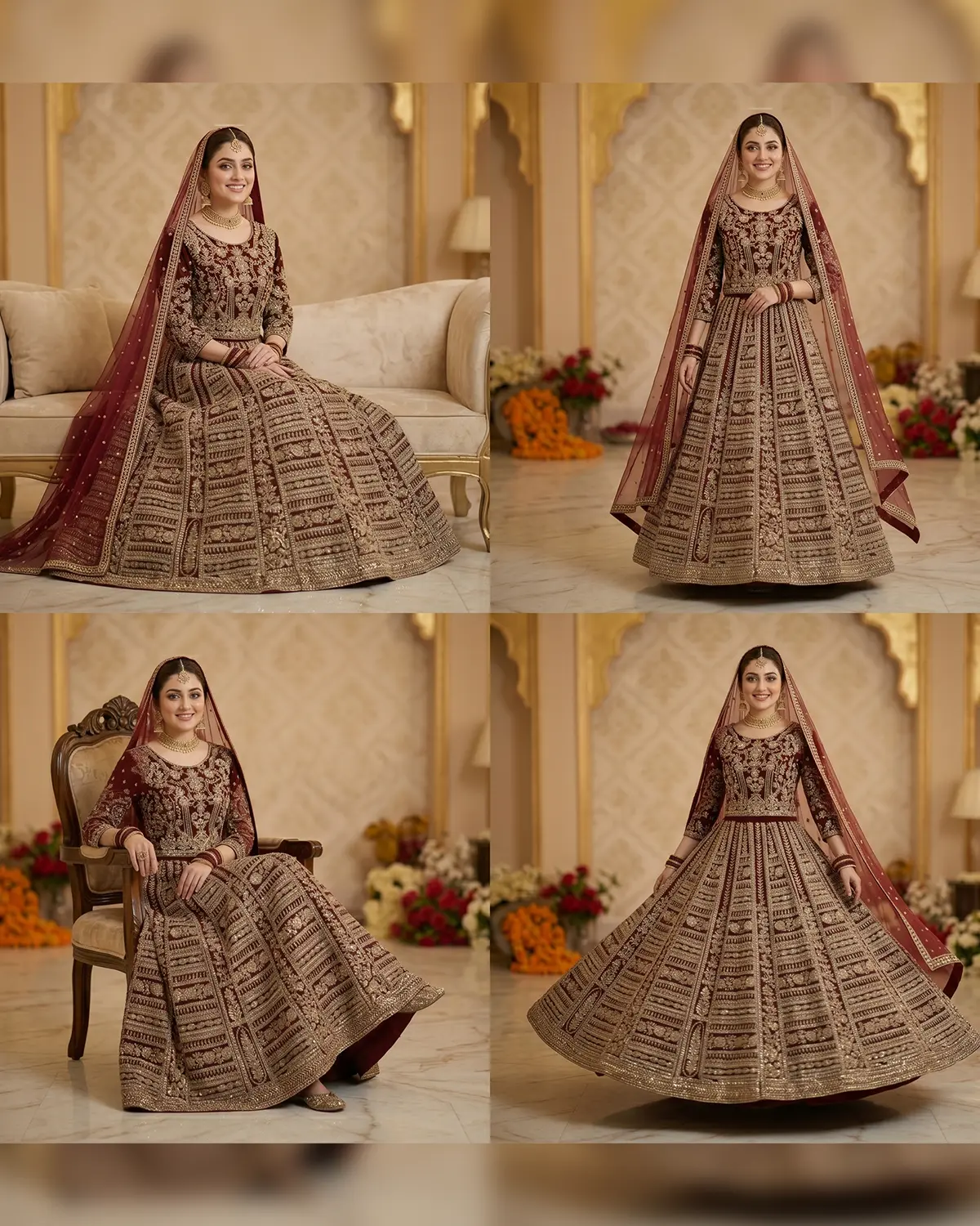 Ruby Maroon Velvet Bridal Lehenga Shirt - Image 4