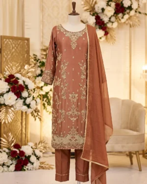 Rust Zari Formal Shirt Trouser Suit