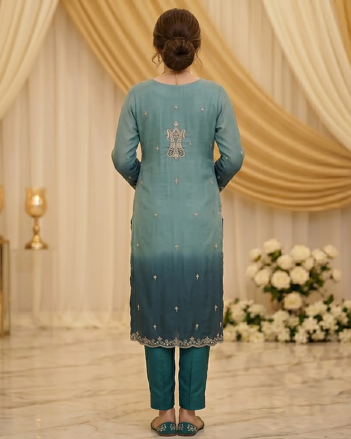 Sea Green 2 shades Formal Shirt Trouser Suit - Image 3