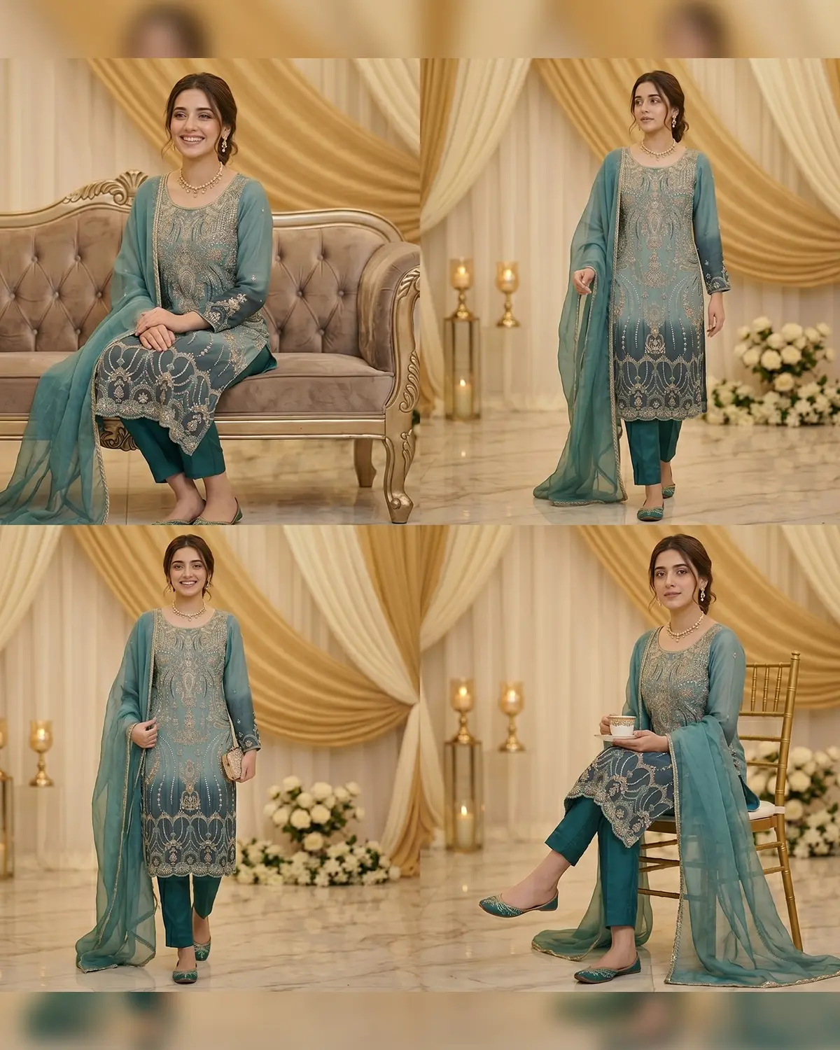 Sea Green 2 shades Formal Shirt Trouser Suit - Image 4