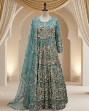 Sea Green Silver Embellished Formal Maxi