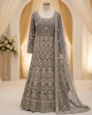 Silver Grey Indian Style Formal Maxi Wear