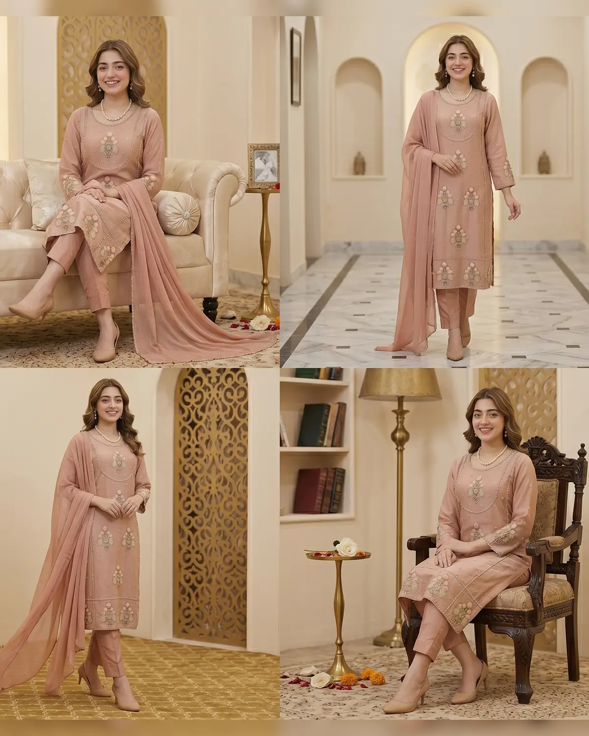 Soft Pink Zari Formal Shirt Trouser Suit - Image 4
