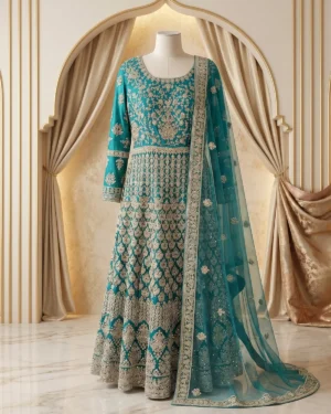 Teal Blue Indian Style Formal Maxi Wear