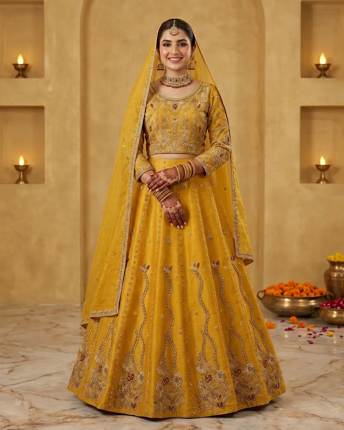 Yellow Embellished Mehndi Bridal Lehenga Choli - Image 2