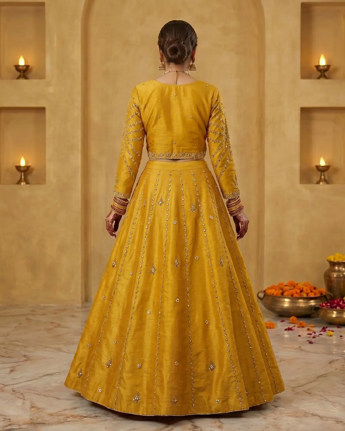 Yellow Embellished Mehndi Bridal Lehenga Choli - Image 3