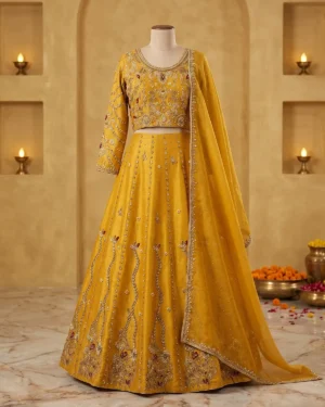 Yellow Embellished Mehndi Bridal Lehenga Choli