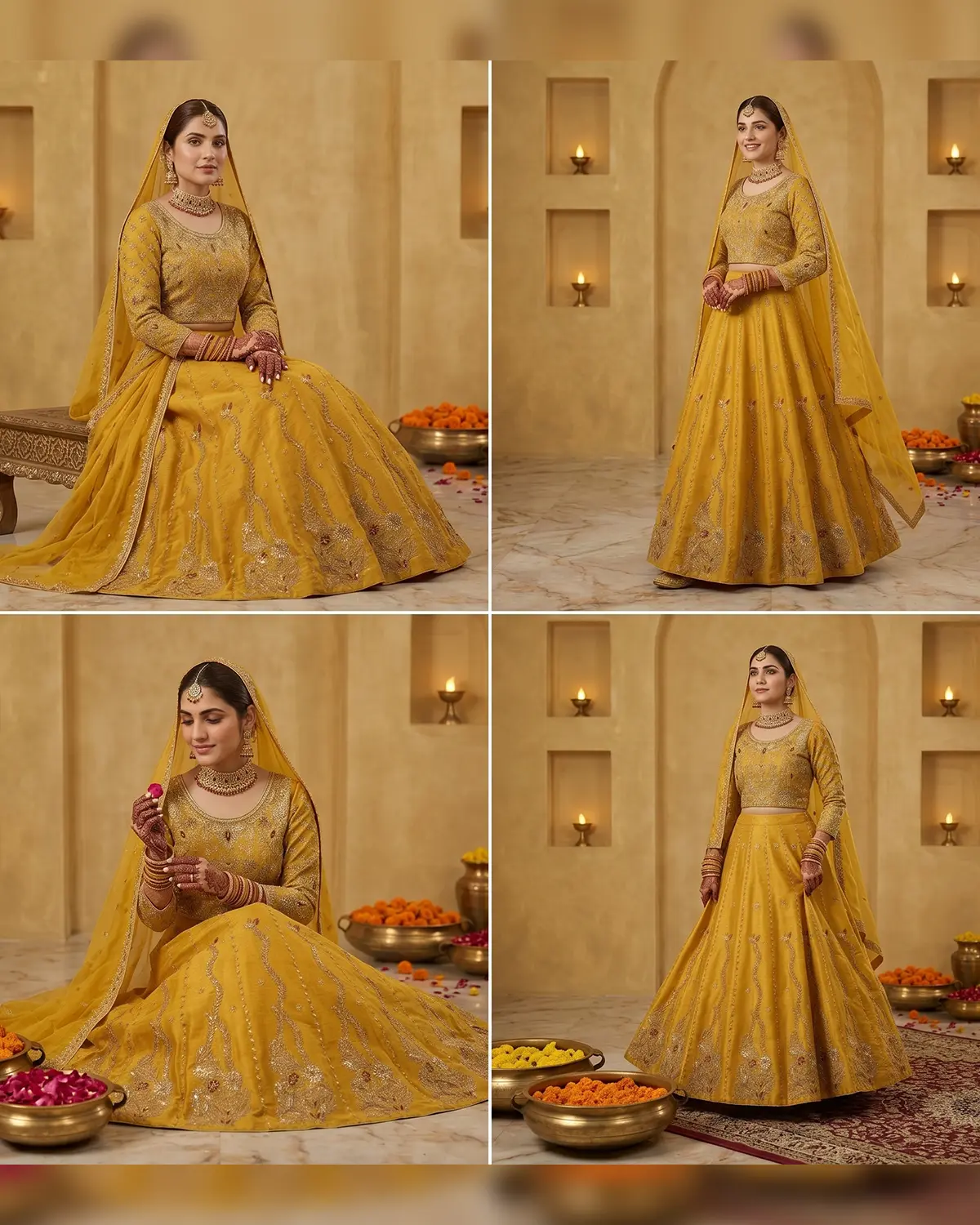 Yellow Embellished Mehndi Bridal Lehenga Choli - Image 4