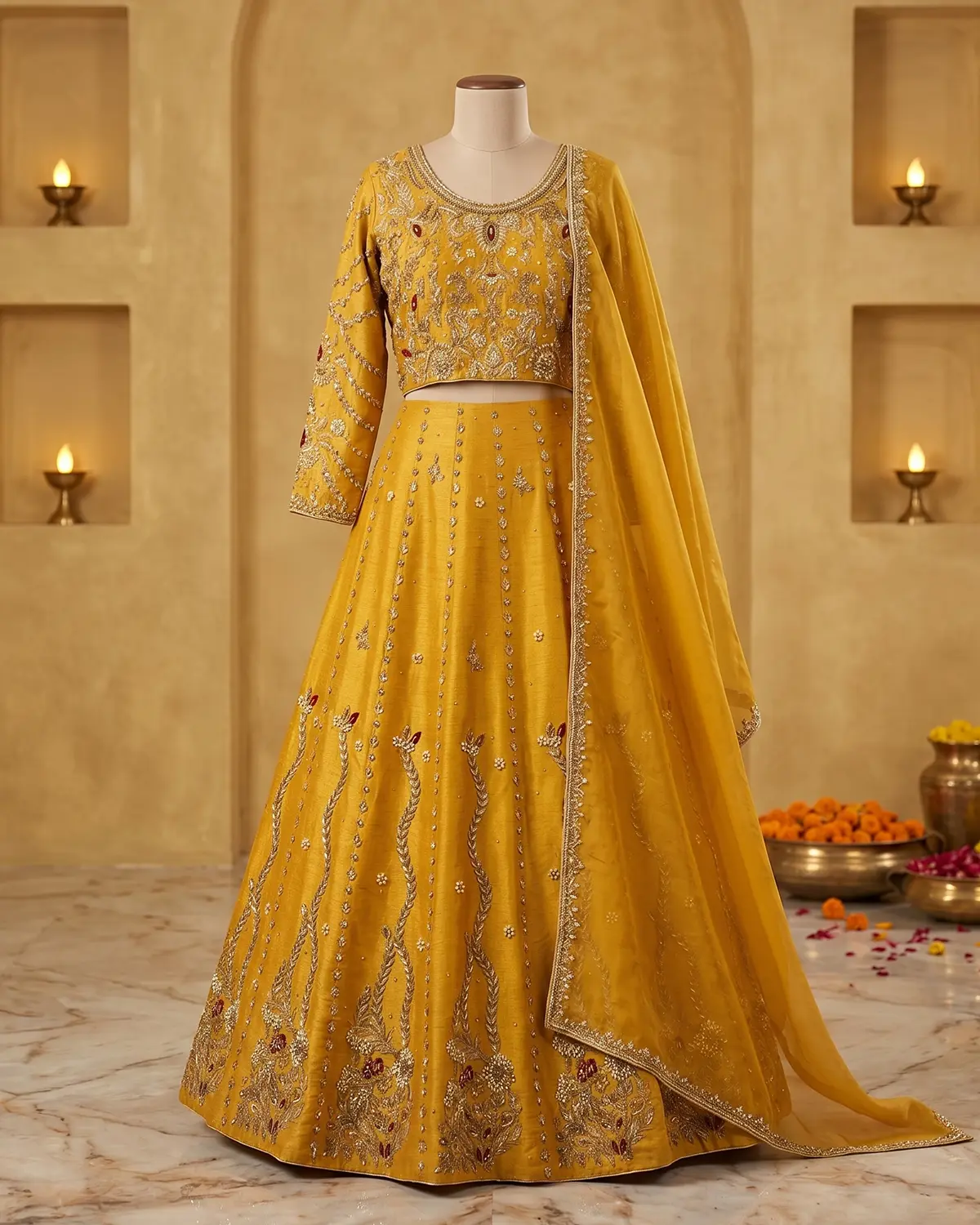 Yellow Embellished Mehndi Bridal Lehenga Choli