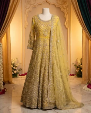 Yellow Embroidered Indian Style Formal Maxi Wear