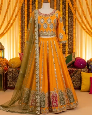 Yellow Gamboge Mehndi Bridal Lehenga Shirt