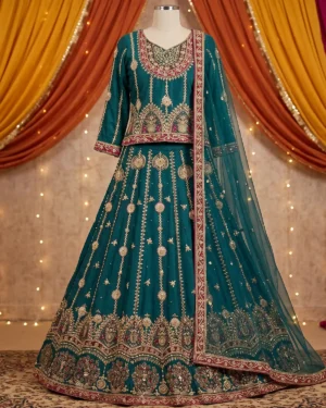 Zinc Embellished Mehndi Bridal Lehenga Shirt