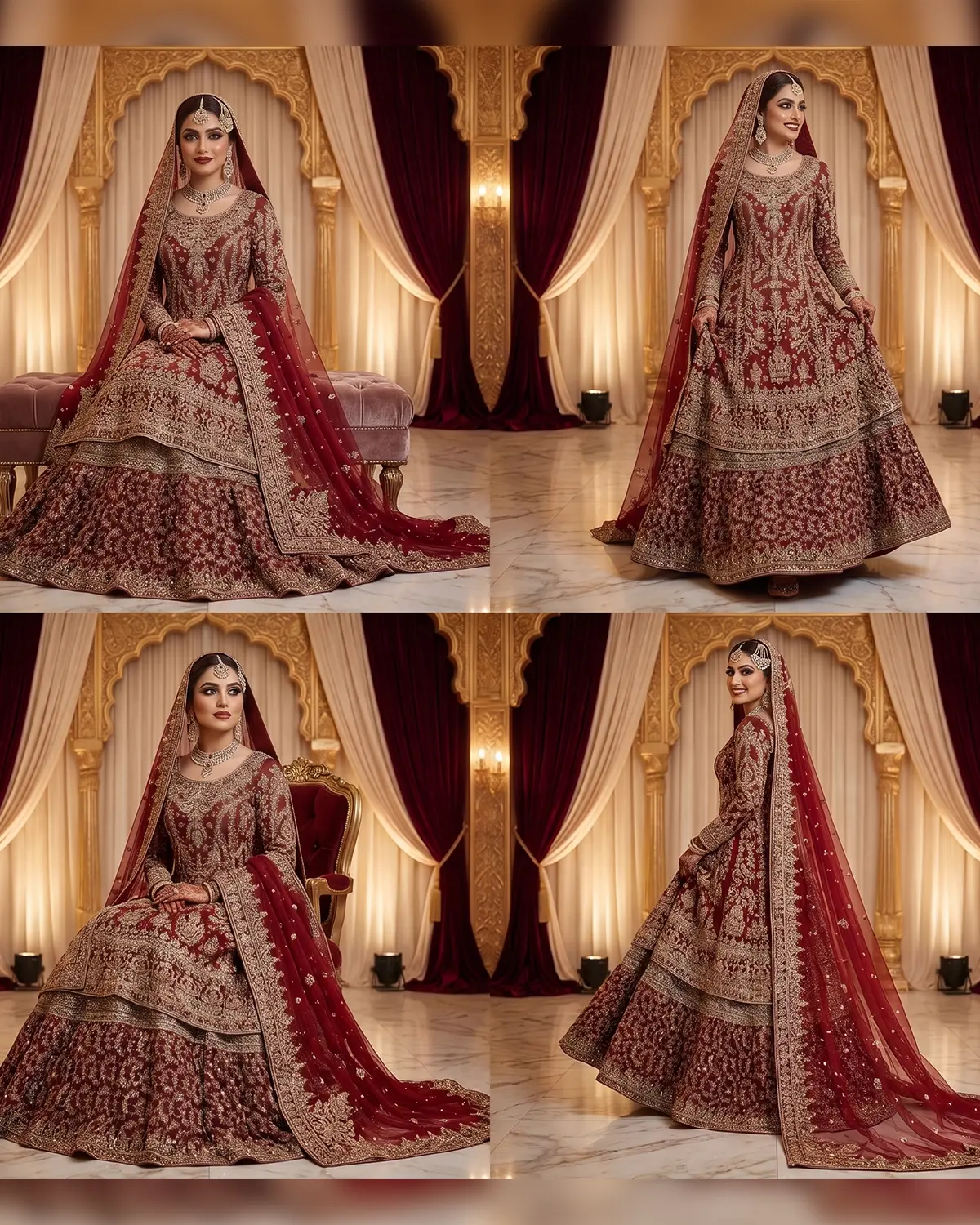 Deep Red Clean Embroidered Bridal Farshi Lehenga Shirt - Image 4