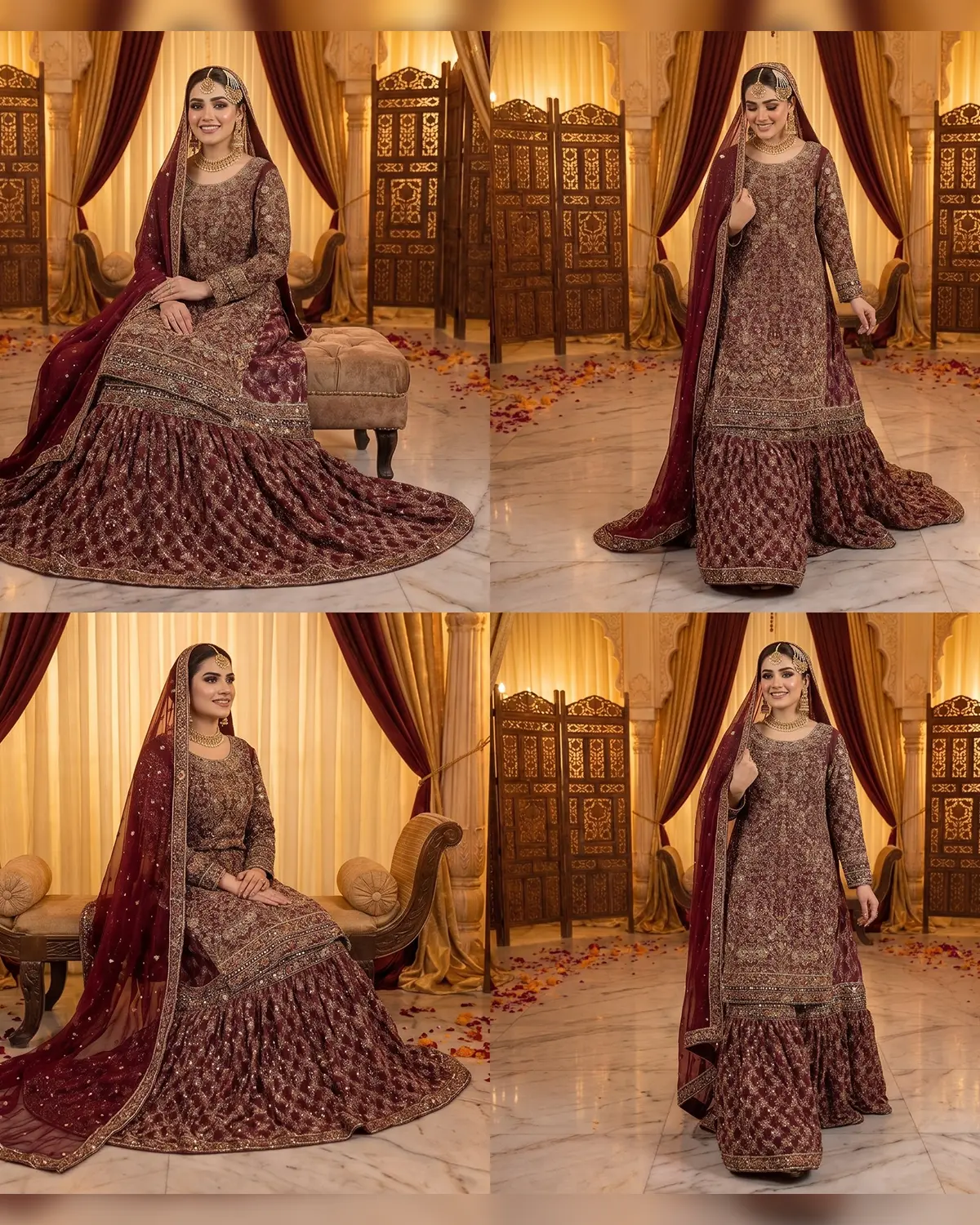 Luxury Deep Maroon Tux Bridal Farshi Lehenga Shirt - Image 4