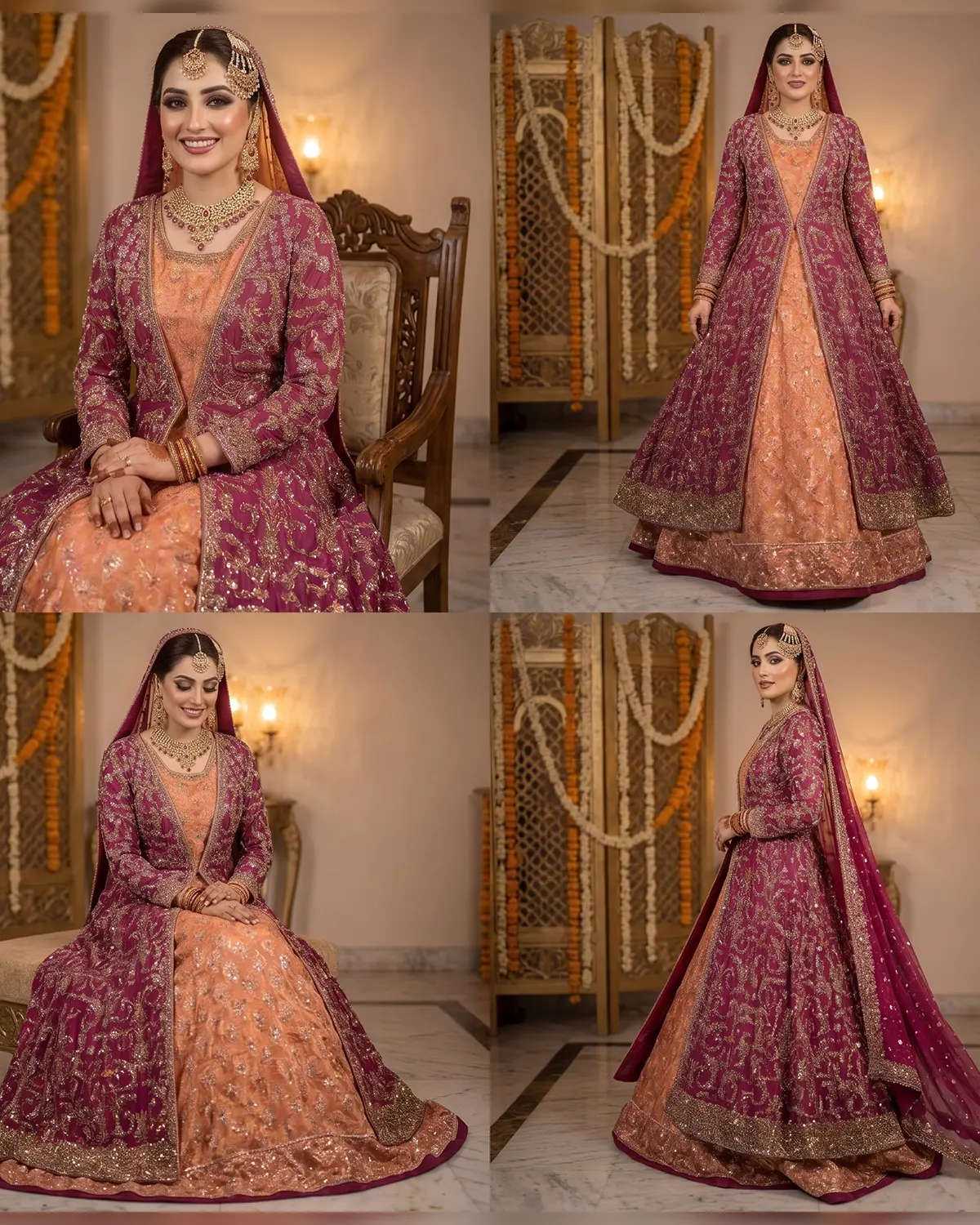 Med Maroon Anarkali Bridal Gown - Image 4