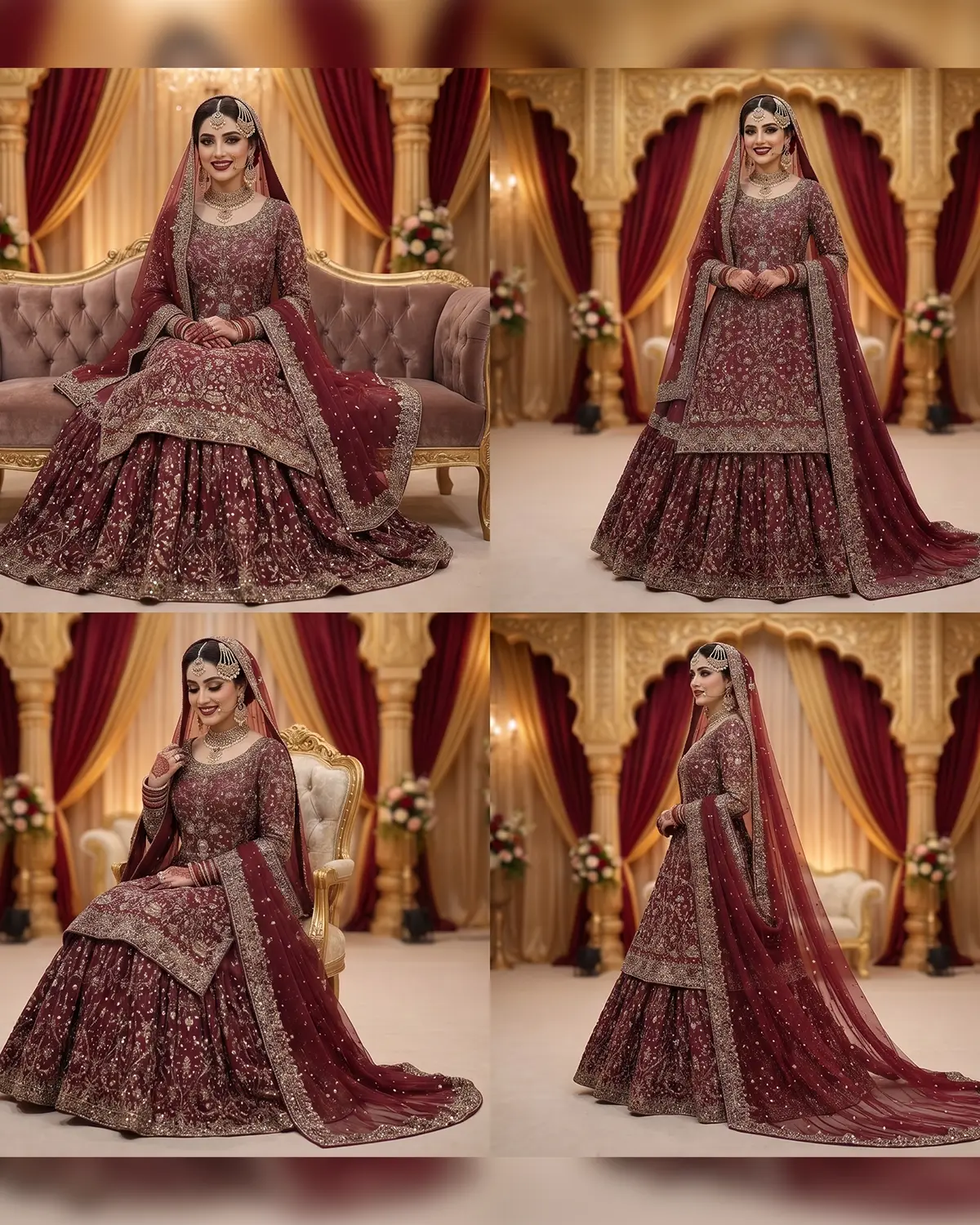 Royal Deep Maroon Xun Bridal Farshi Lehenga Shirt - Image 4