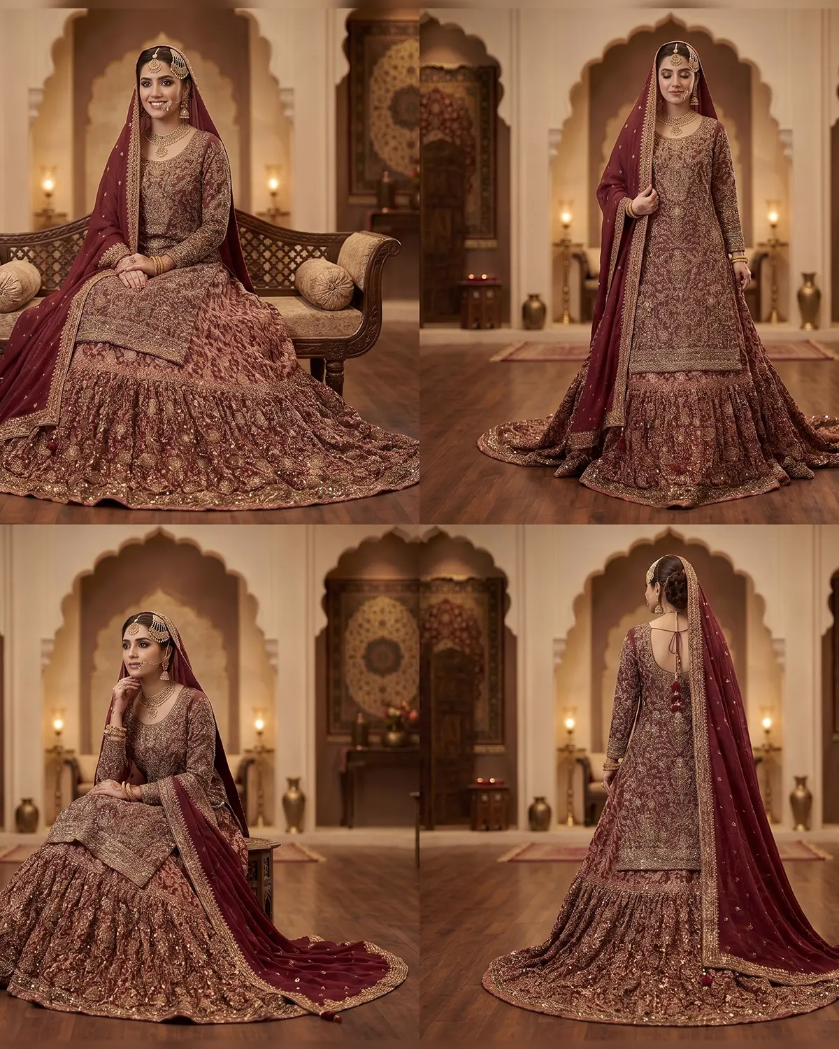 Premium Ruby Red Embellished Bridal Farshi Lehenga shirt - Image 4