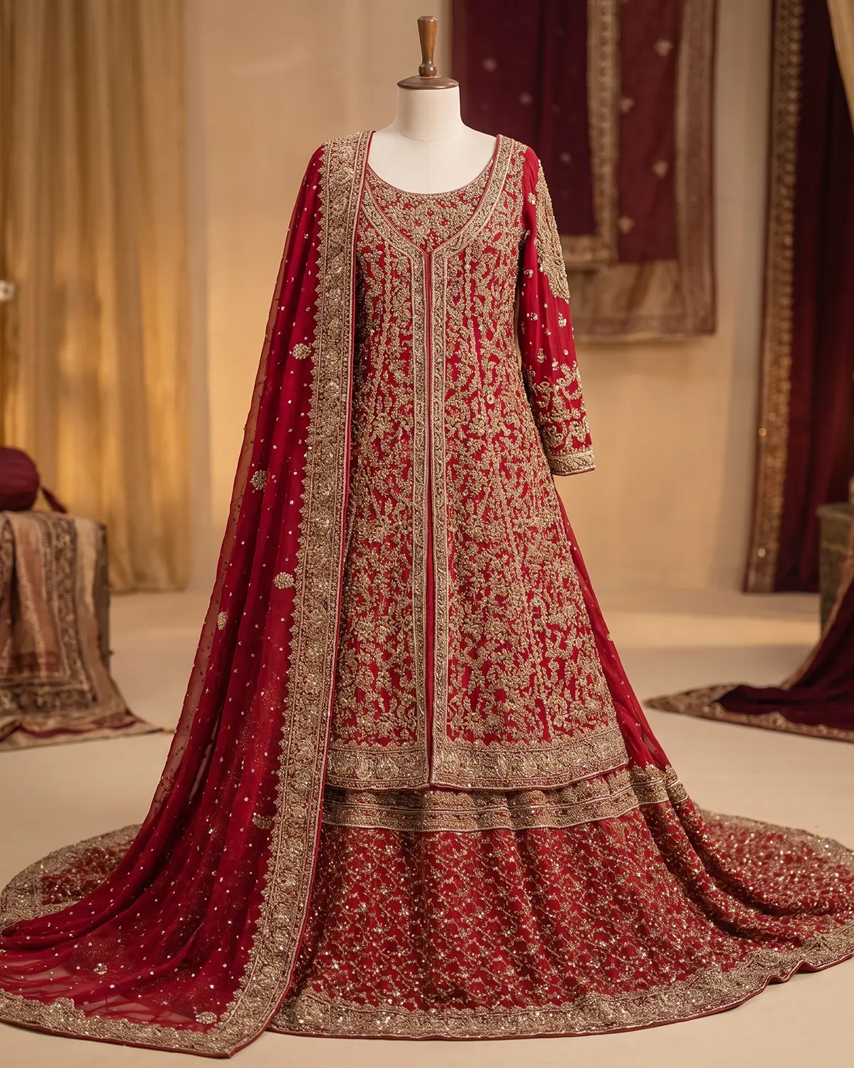 Royal Antique Embellished Bridal Farshi Lehenga Gown