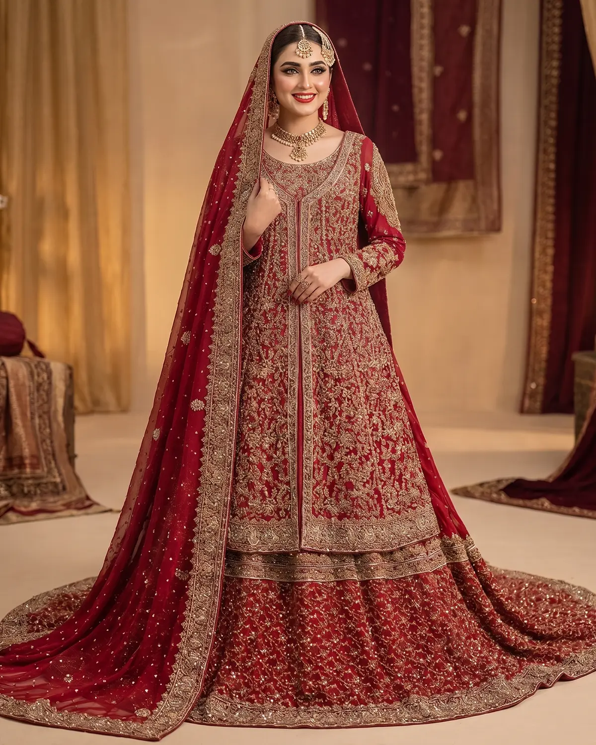 Royal Antique Embellished Bridal Farshi Lehenga Gown - Image 2