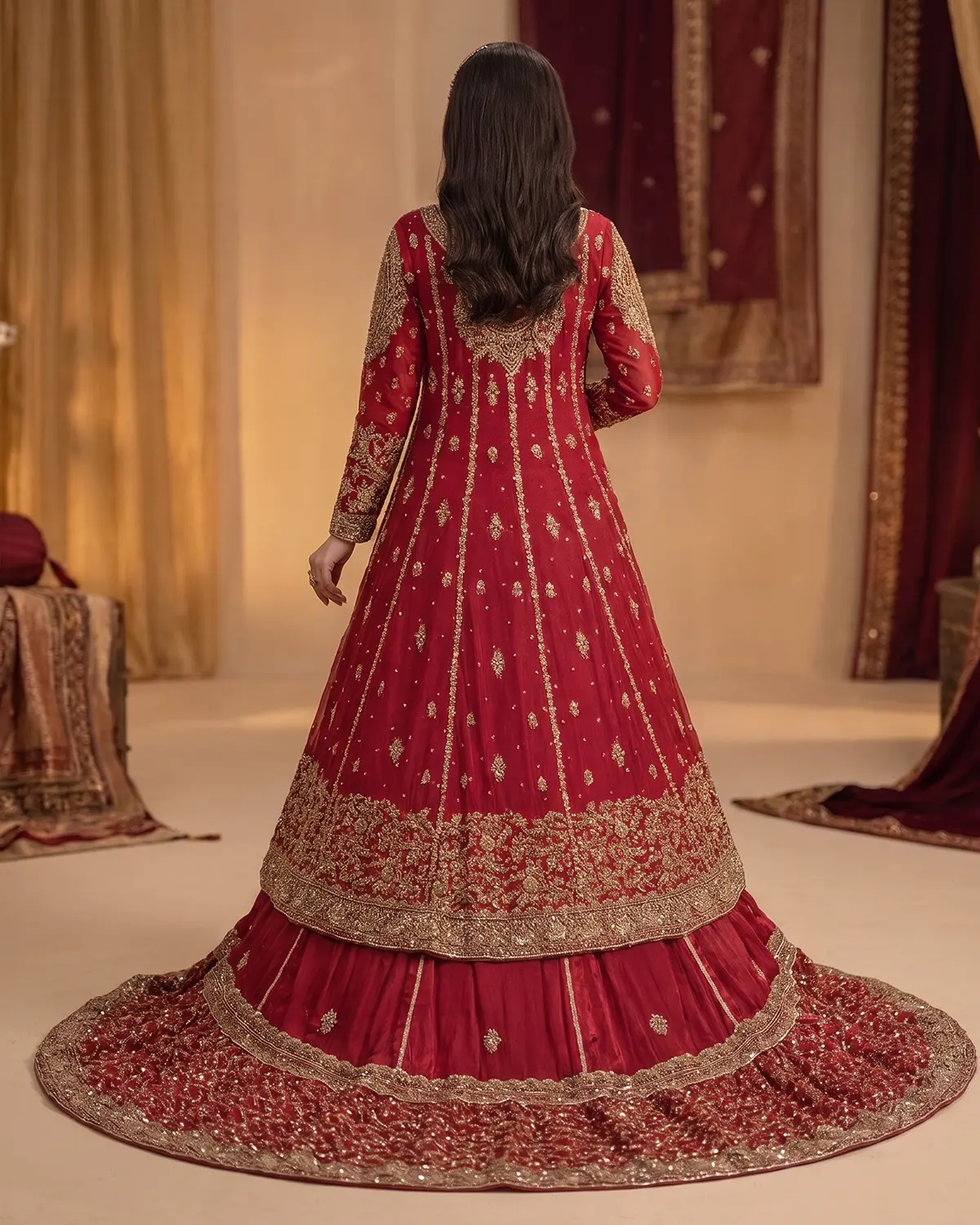 Royal Antique Embellished Bridal Farshi Lehenga Gown - Image 3